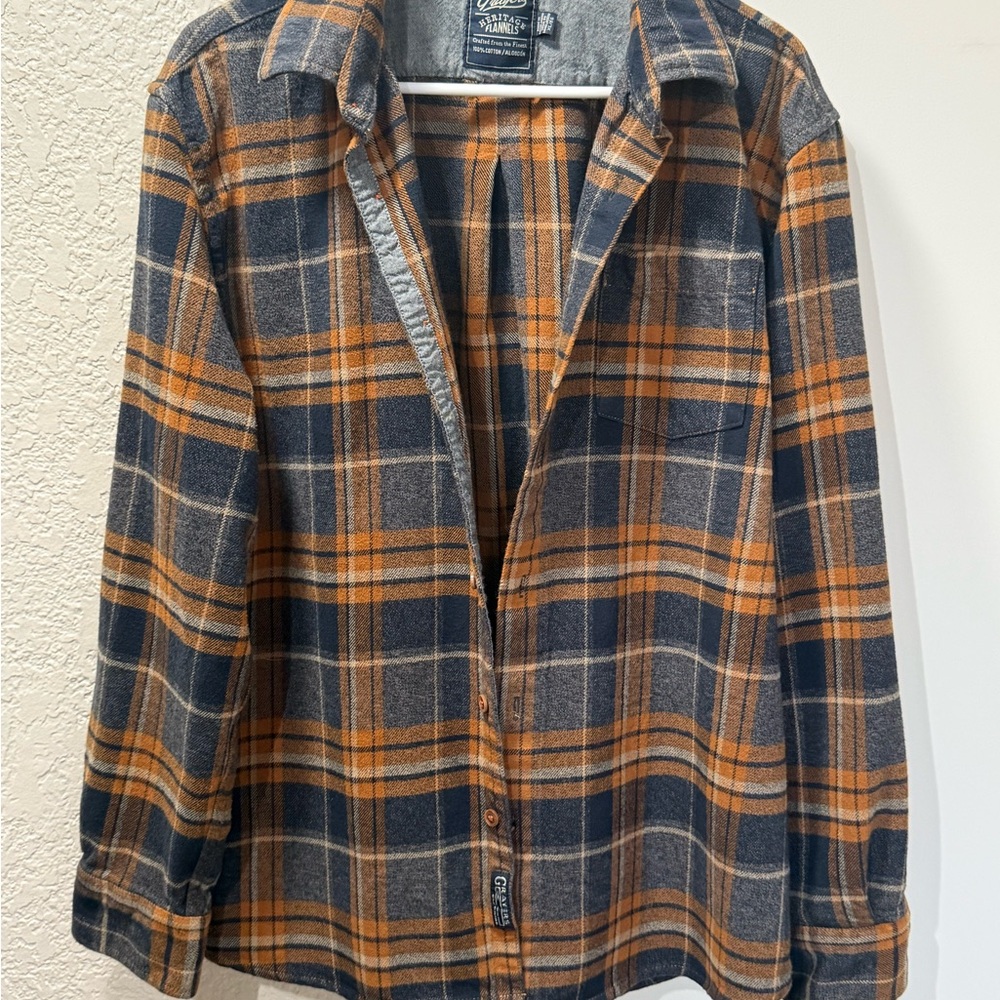 Grayers Men's Plaid Button-Down Shirt in Navy and Orange